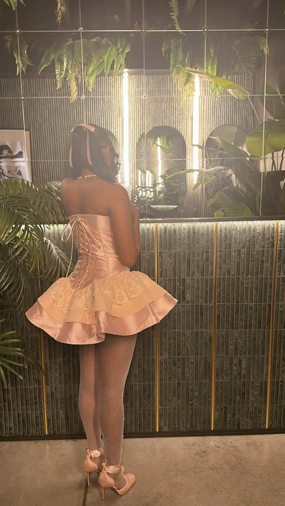 Robe de bal de rêve bustier rose en dentelle pour filles noires, courte pour la nuit, robes d'anniversaire 22 Inspo, mini tenues de cocktail RB3711