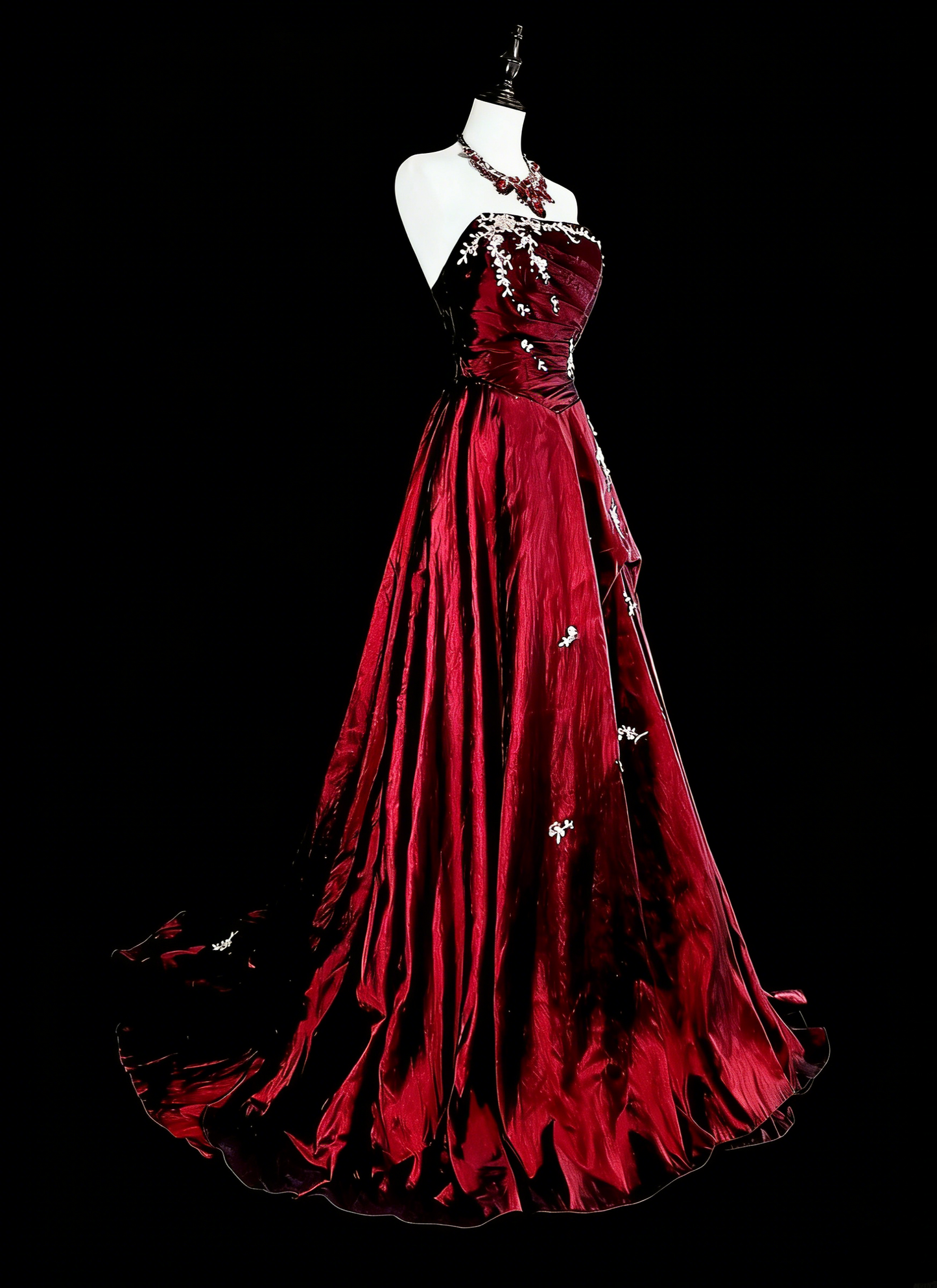 Robe de bal vintage style années 50, robe de soirée élégante et rétro sans bretelles bordeaux, longue, inspiration N1996