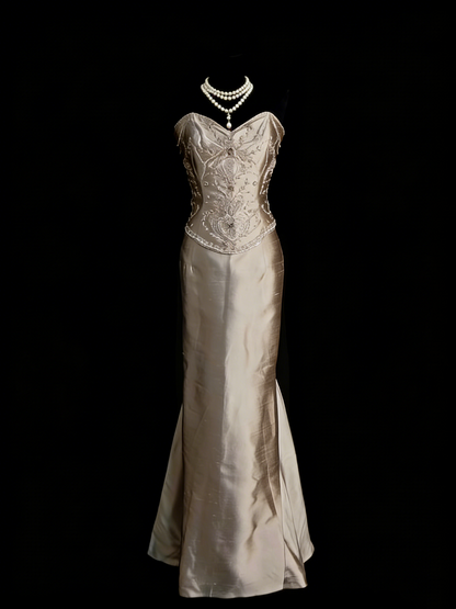 Robe de bal de fin d'année élégante, sirène, décolleté cœur, sans manches, en satin, N1252