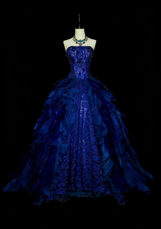 Vintage Ball Gown Strapless Royal Blue Tulle Lace Sweet 16 Dresses Quinceanera Dress Long 15 Vestidos De Fiesta N1482
