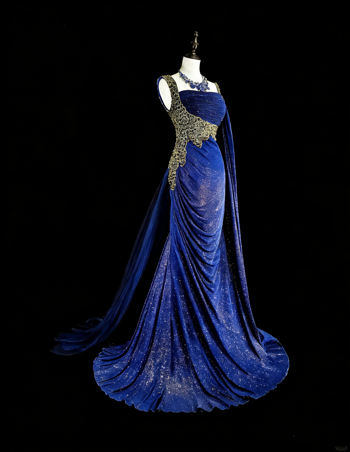 Elegantes, königsblaues Pailletten-Abendkleid mit Perlenstickerei im Meerjungfrauenstil, N1850
