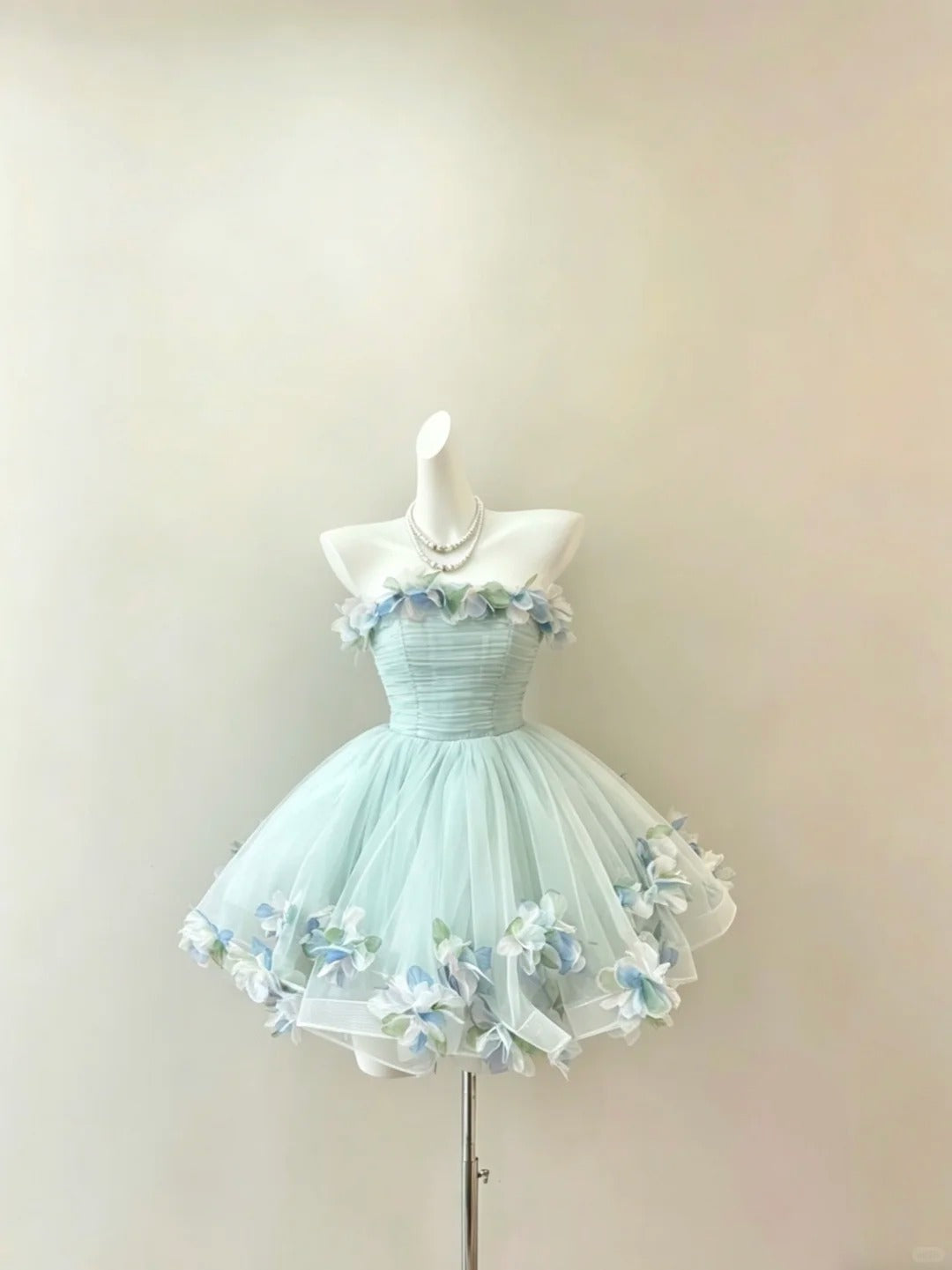 Robe de bal romantique bustier vert menthe bleu avec fleurs Robe Lolita Robes de bal de promo Tenues de Hoco RB4705