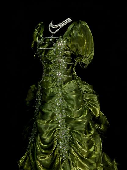 Robe de bal Rétro Vintage Années 60, Col Carré, Vert Olive, Longue Robe de Soirée N2134