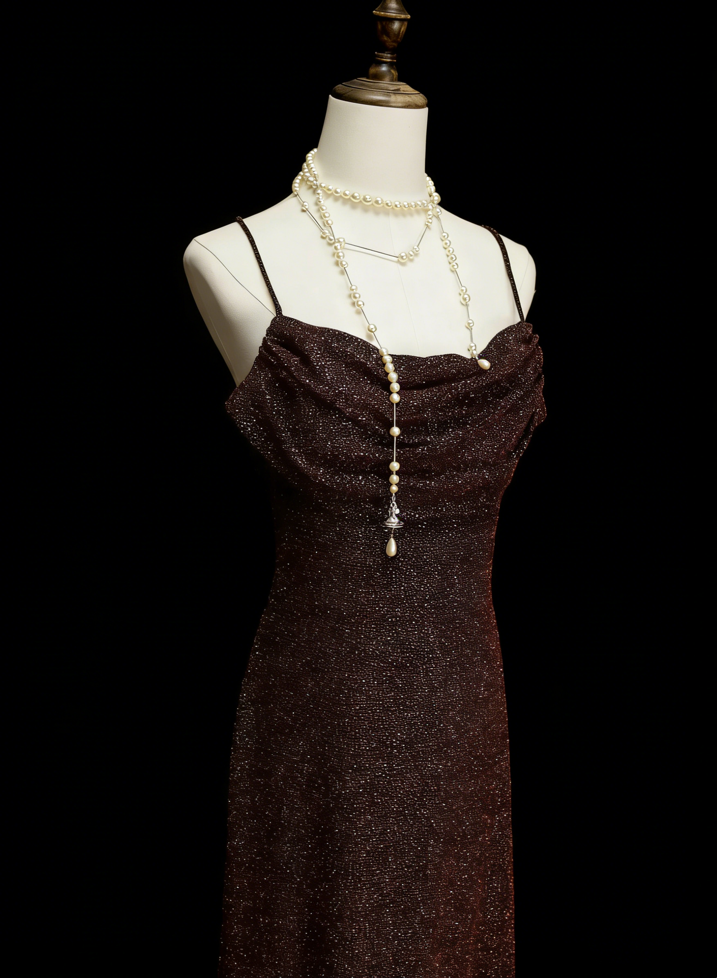 Glitzerndes Meerjungfrau Spaghetti-Träger Braunes Ärmelloses Sommer-Festkleid für Frauen Mädchen Teenager Ballkleider N2240