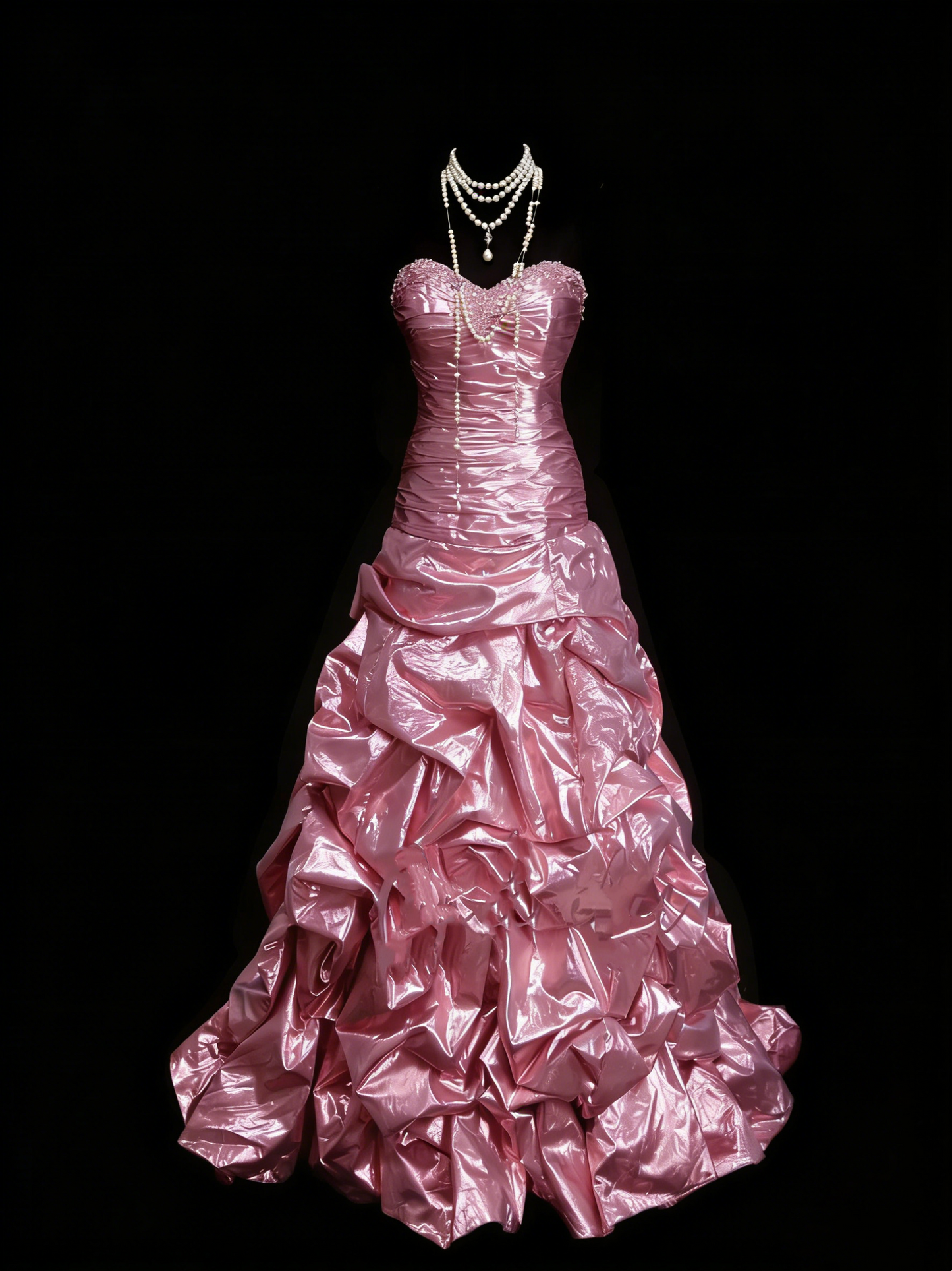 Robe de bal longue rose sirène vintage sans manches, style années 80, référence N1443