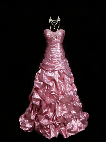 Robe de bal longue rose sirène vintage sans manches, style années 80, référence N1443