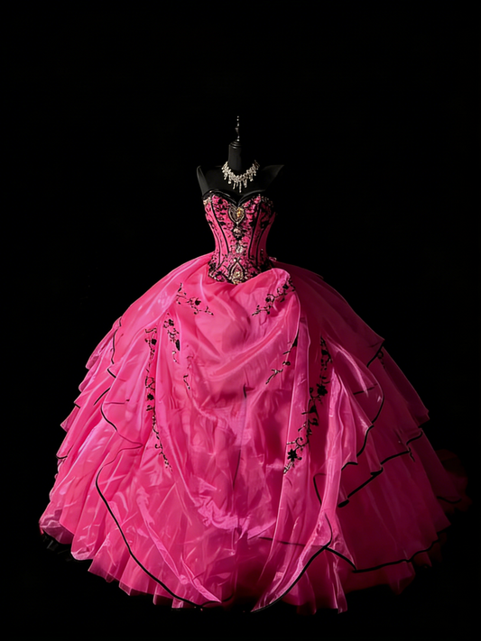 Ball Gown Sweetheart Hot Pink Sleeveless With Beadings Women's Long Quinceanera Dresses Sweet 16 Quince Dress N1185