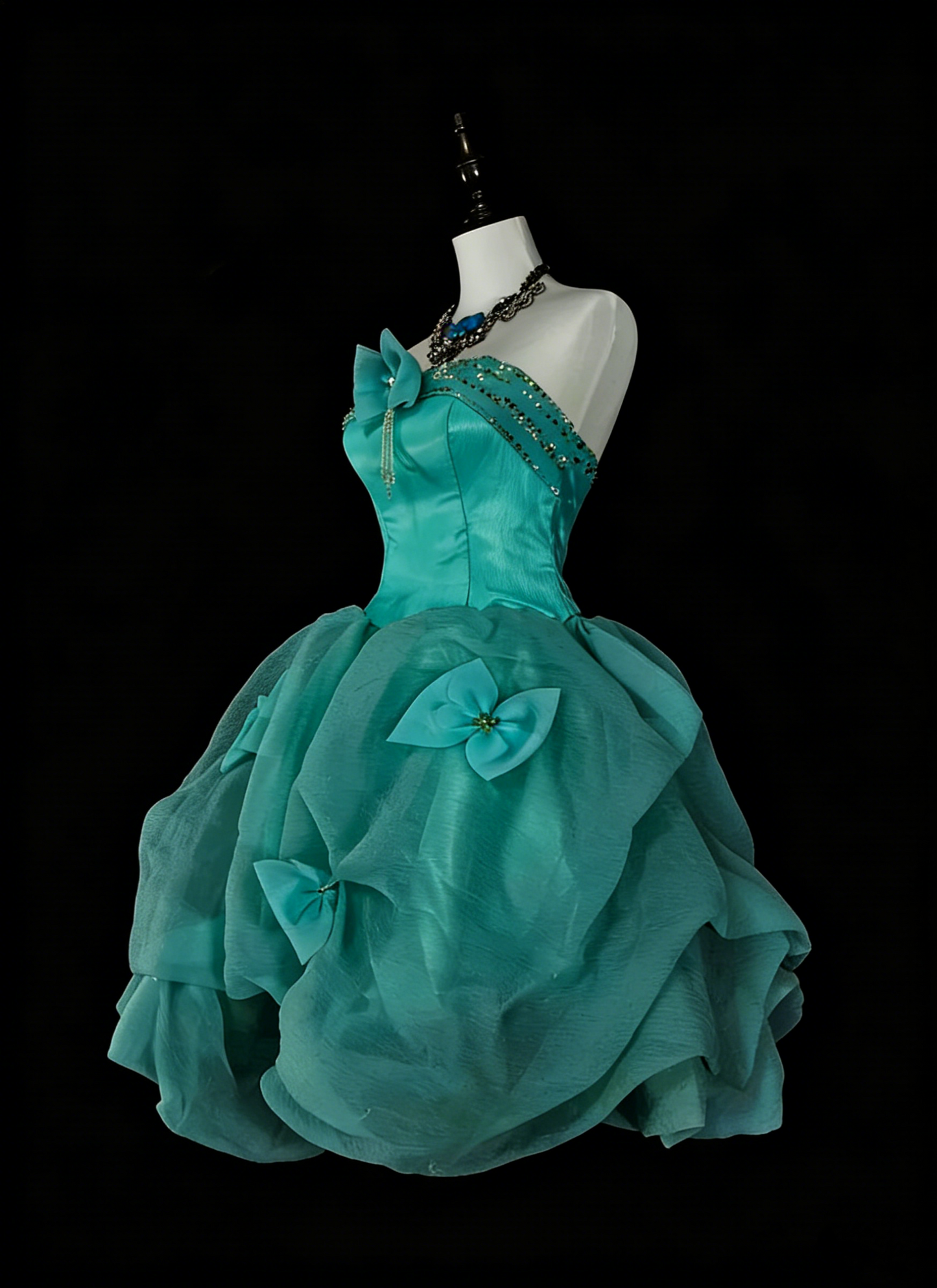Robe de bal bustier unique en tulle vert, inspiration années 2000, robes de bal courtes, inspiration robes de soirée N1367