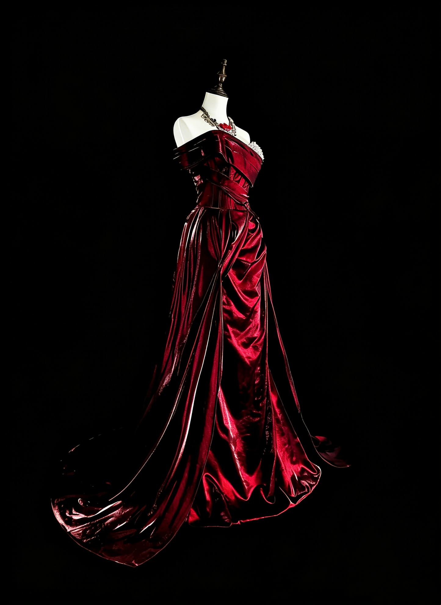 Verträumte Abschlussballkleider Vintage 90er Jahre mit Perlen Meerjungfrau schulterfrei Burgund Satin Lange formelle Outfits N2377