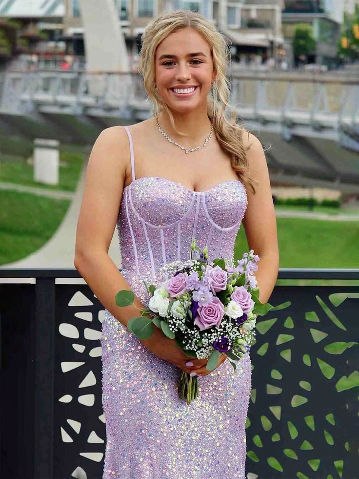 Shiny Blush Pink Sequins Mermaid Spaghetti Straps Long Beaded Prom Dress Party Gowns RB1672