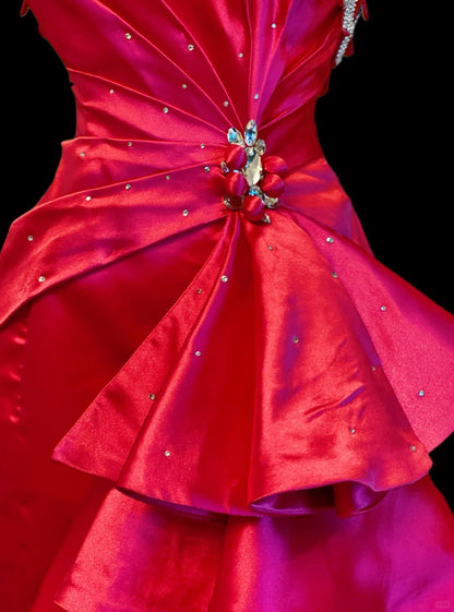 Robes de bal longues en satin rose vif, coupe sirène extravagante, une épaule, Inspo tenues de soirée RB4018