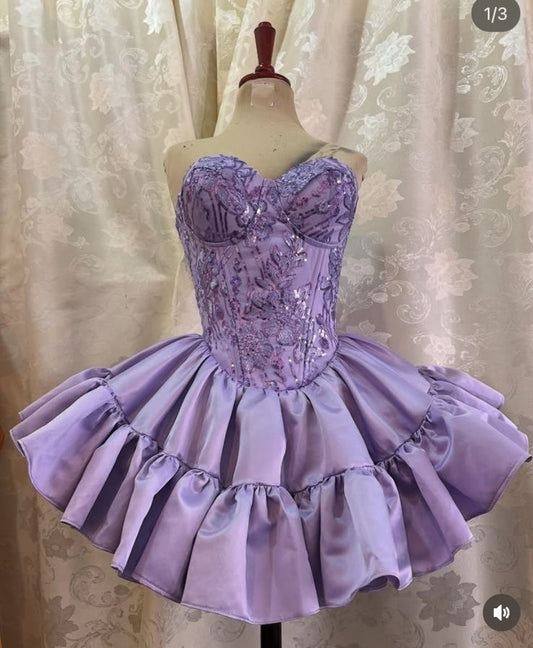 Cute Hoco Gown Homecoming Dresses Ball Gown Sweetheart Lilac Satin Wear 17th Birthday Party Outfits RB6420