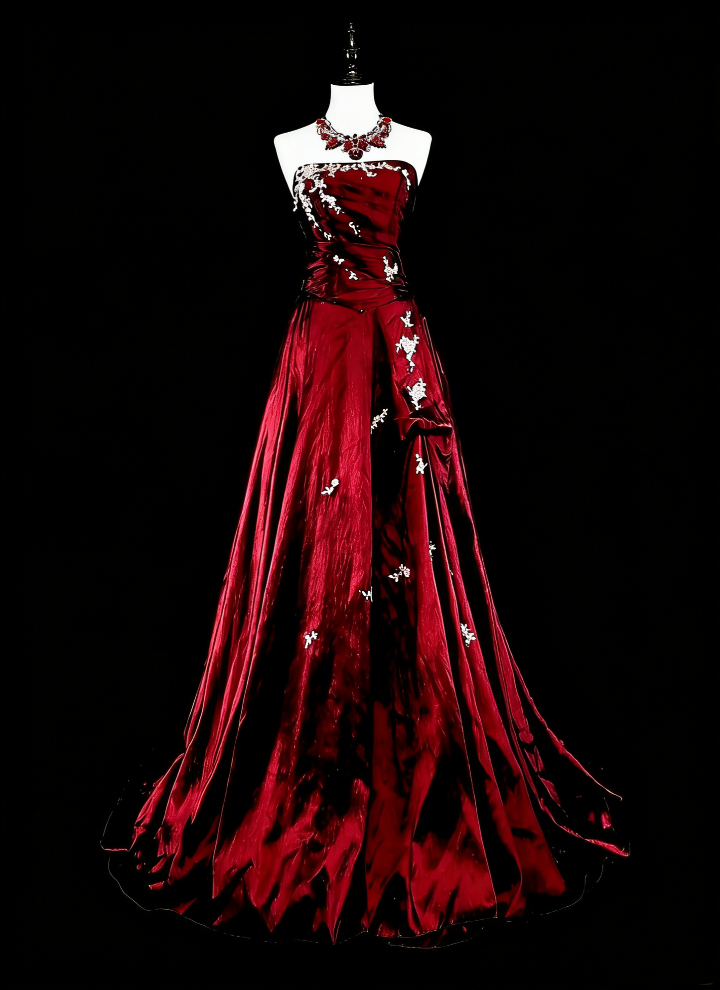 Robe de bal vintage style années 50, robe de soirée élégante et rétro sans bretelles bordeaux, longue, inspiration N1996