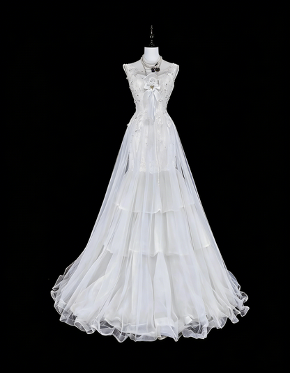 Vintage Prom Dresses Aesthetic 1950s Retro Mermaid White Tulle Lace Long Party Dress N2367