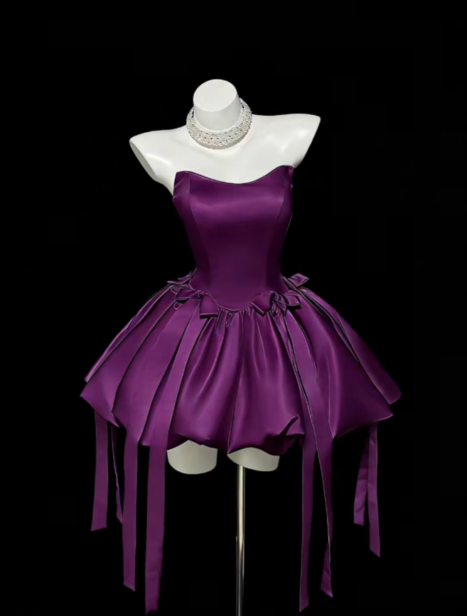 Atemberaubendes kurzes Ballkleid in Lila mit herzförmigem Ausschnitt aus Satin, ideales Abiballkleid für Teenager, Inspiration für den Geburtstag oder Cocktailpartys RB7334
