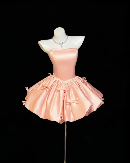 Amazing Ball Gown Strapless Blush Pink Satin Short Homecoming Dresses Senior High School For Teens Ideas Inspo Short Birthday Cocktail Gown RB7336