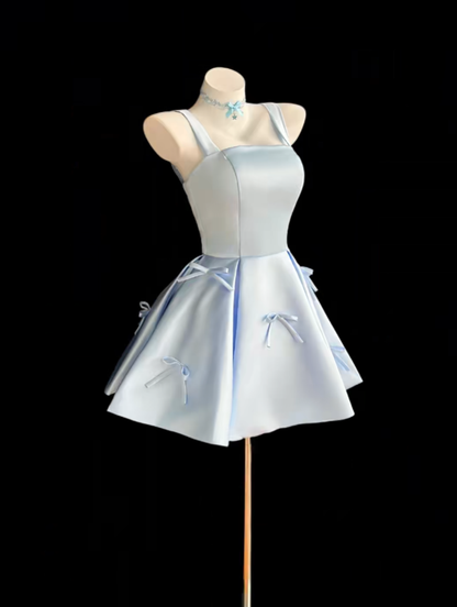 Pretty Ball Gown Square Neck Light Blue Short Mini Party Homecoming Dresses High School Ideas Inspo 17th Birthday Outfits RB7343