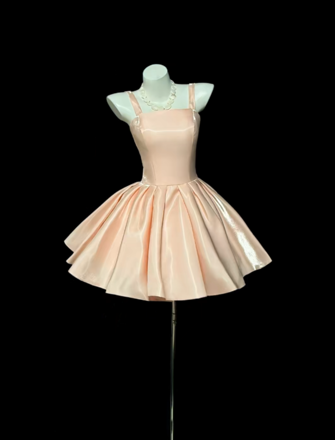 Pretty Ball Gown Square Neck Blush Pink Short Mini Party Homecoming Dresses High School Ideas Inspo 17th Birthday Outfits RB7344