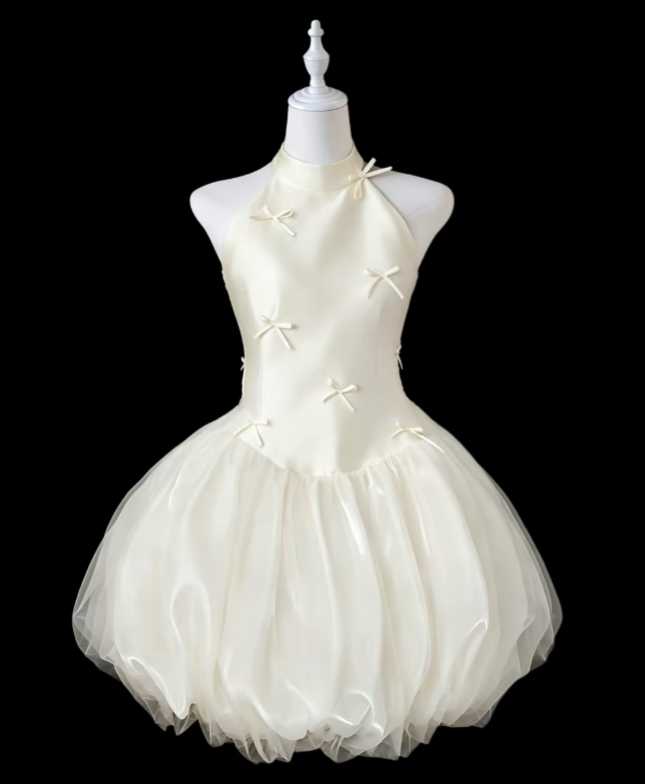 Unique Ball Gown Halter Little White Dress University Ideas Homecoming Dresses Inspo Short Hoco Court Gowns RB7172