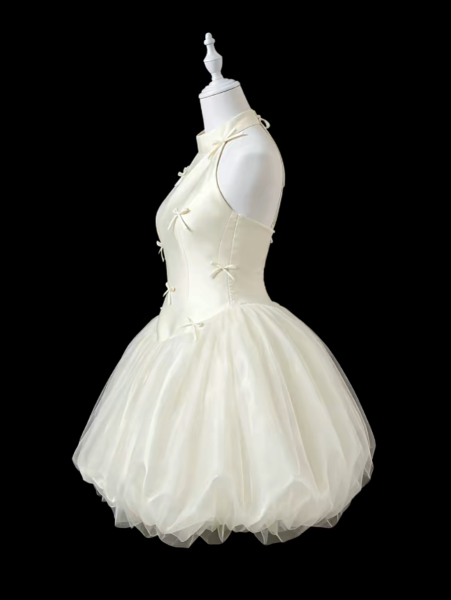 Unique Ball Gown Halter Little White Dress University Ideas Homecoming Dresses Inspo Short Hoco Court Gowns RB7172