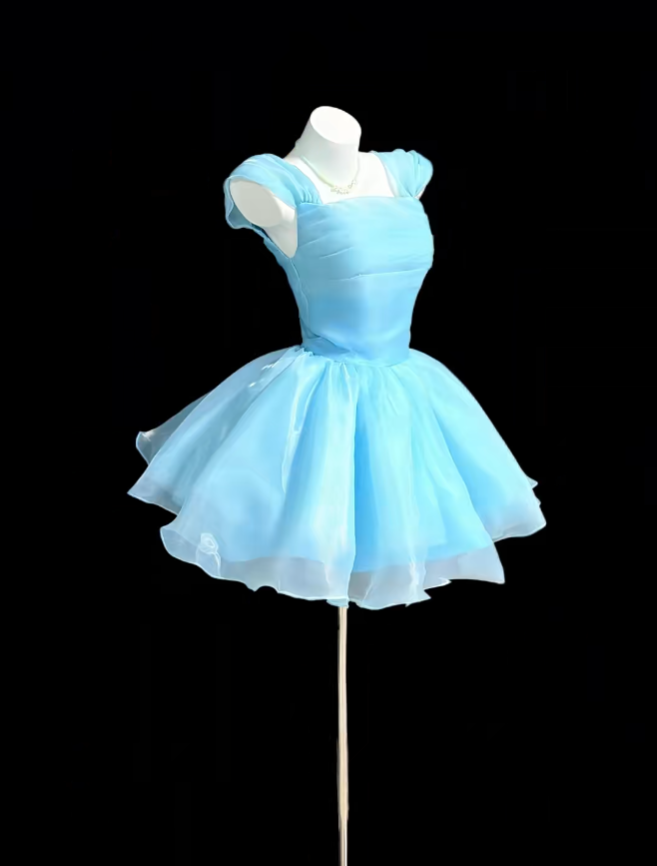 Amazing Ball Gown Square Neck Blue Short Homecoming Dresses Senior High School For Teens Ideas Inspo Short Hoco Court Gowns RB7329