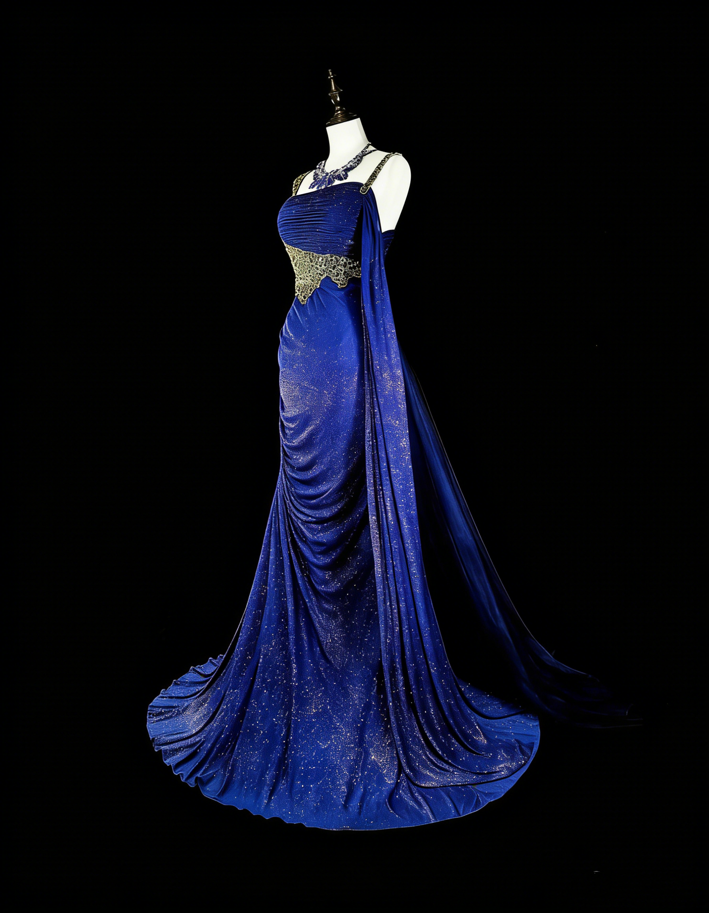 Elegantes, königsblaues Pailletten-Abendkleid mit Perlenstickerei im Meerjungfrauenstil, N1850