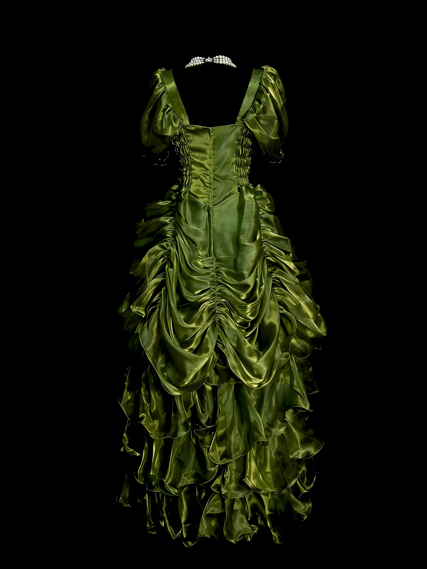 Robe de bal Rétro Vintage Années 60, Col Carré, Vert Olive, Longue Robe de Soirée N2134