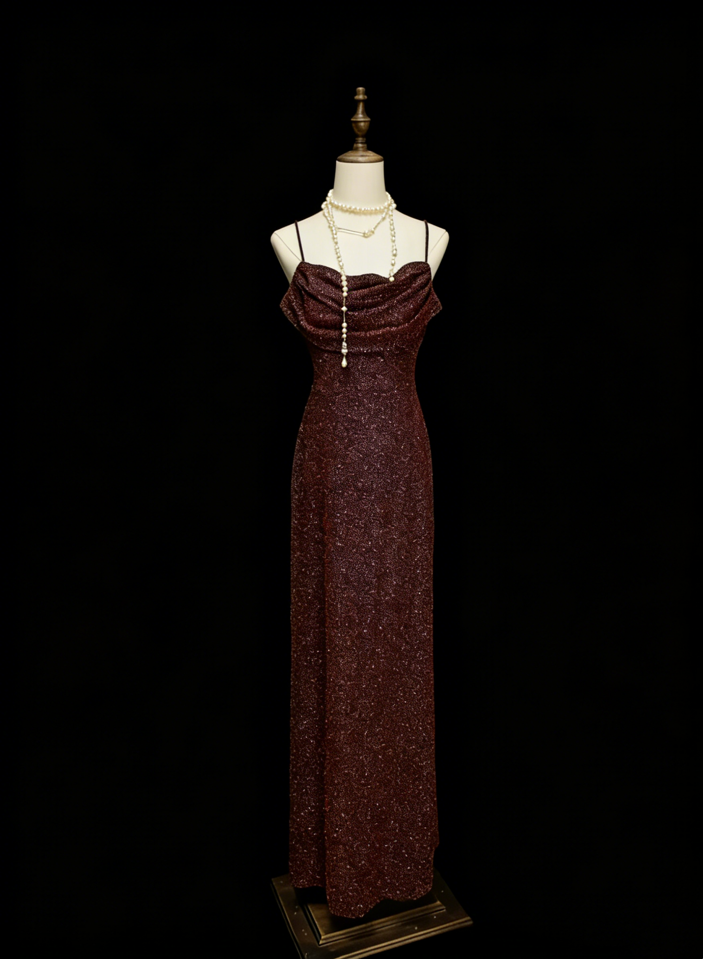 Glitzerndes Meerjungfrau Spaghetti-Träger Braunes Ärmelloses Sommer-Festkleid für Frauen Mädchen Teenager Ballkleider N2240
