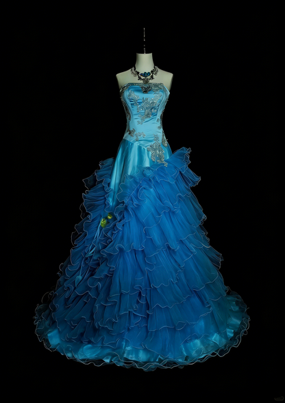 Robe de bal sirène vintage bleue sans bretelles avec perles, sans manches, années 80, longue robe de soirée formelle N1483
