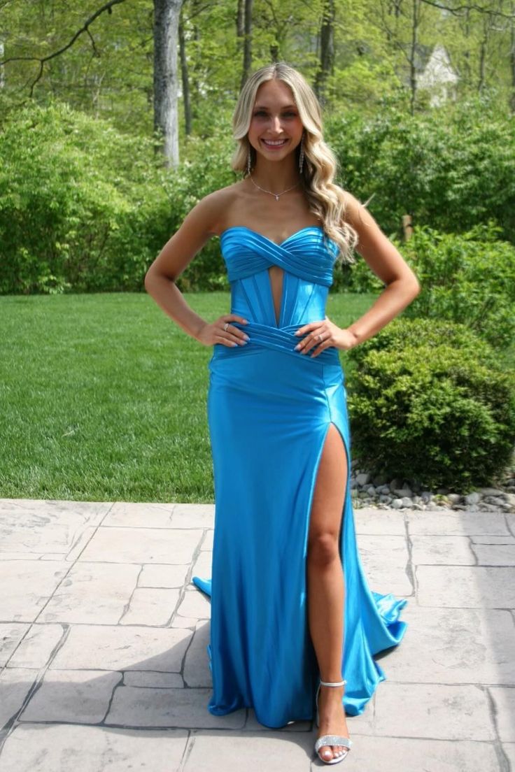 Robe de bal sirène modeste pour femme, robe de soirée en satin bleu à décolleté cœur, robe d'anniversaire pour les 18 ans N1514