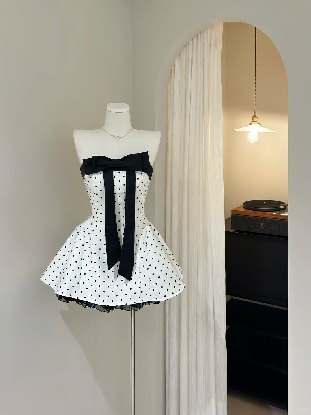 Pretty Ball Gown Strapless Little Black Dots Polka Dress Mini Short Cocktail Homecoming Dresses Ideas Hoco Outfits RB4876