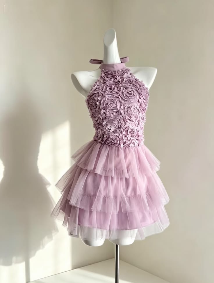 Cute A Line High Neck Lilac Short Tulle Homecoming Dress Inspo Ideas Mini Party Dresses RB6852