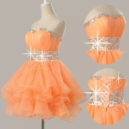 Shimmering Ball Gown Sweetheart Orange With Beadings for Prom Night Short Hoco Gown Homecoming Dresses RB6333