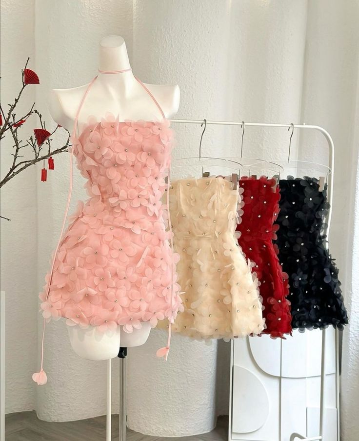 Beautiful A line Halter Pink With Flowers Short Homecoming Dress Inspo Ideas Mini Party Dresses RB6927