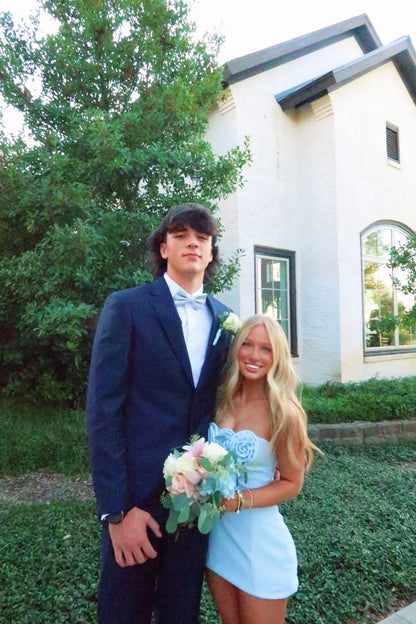Aesthetic Hoco Photo Ideas A line Strapless Blue Short Homecoming Dresses Party Cocktail Hoco Outfits RB8903