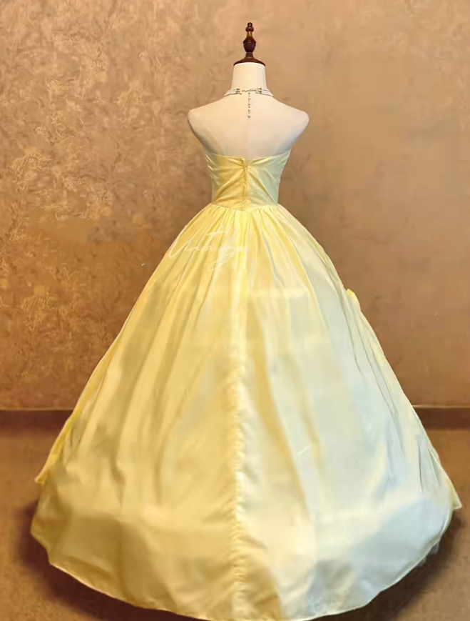 Yellow Sweetheart Satin Ball Gown Quinceanera Dress, Sweet 15 Birthday Formal Dress RC0039