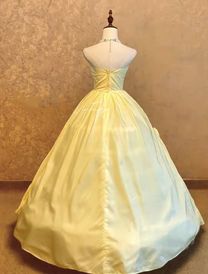 Yellow Sweetheart Satin Ball Gown Quinceanera Dress, Sweet 15 Birthday Formal Dress RC0039