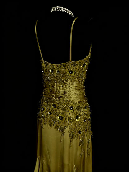 Elegantes Meerjungfrauen-Abendkleid mit Spaghettiträgern in Olivgrün, langes formelles Kleid für die Oberstufe (N1244)