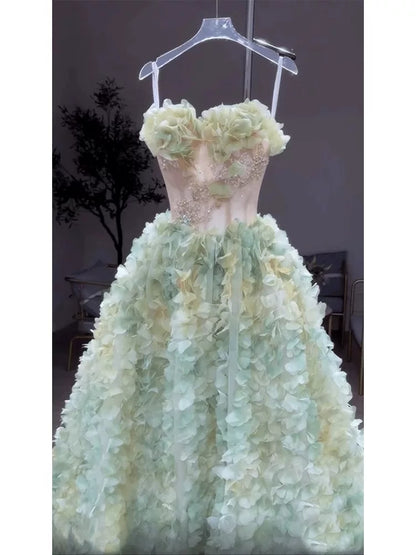 Robe de bal de princesse bustier en tulle vert à fleurs avec foulard, style tendance pour adolescentes, tenue de soirée, robe de bal AB2216