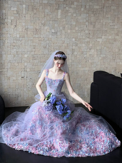 Robe de bal princesse à col carré, dentelle lilas à motifs floraux, longue, style tendance pour adolescentes, robe de soirée, tenue de bal AB2222