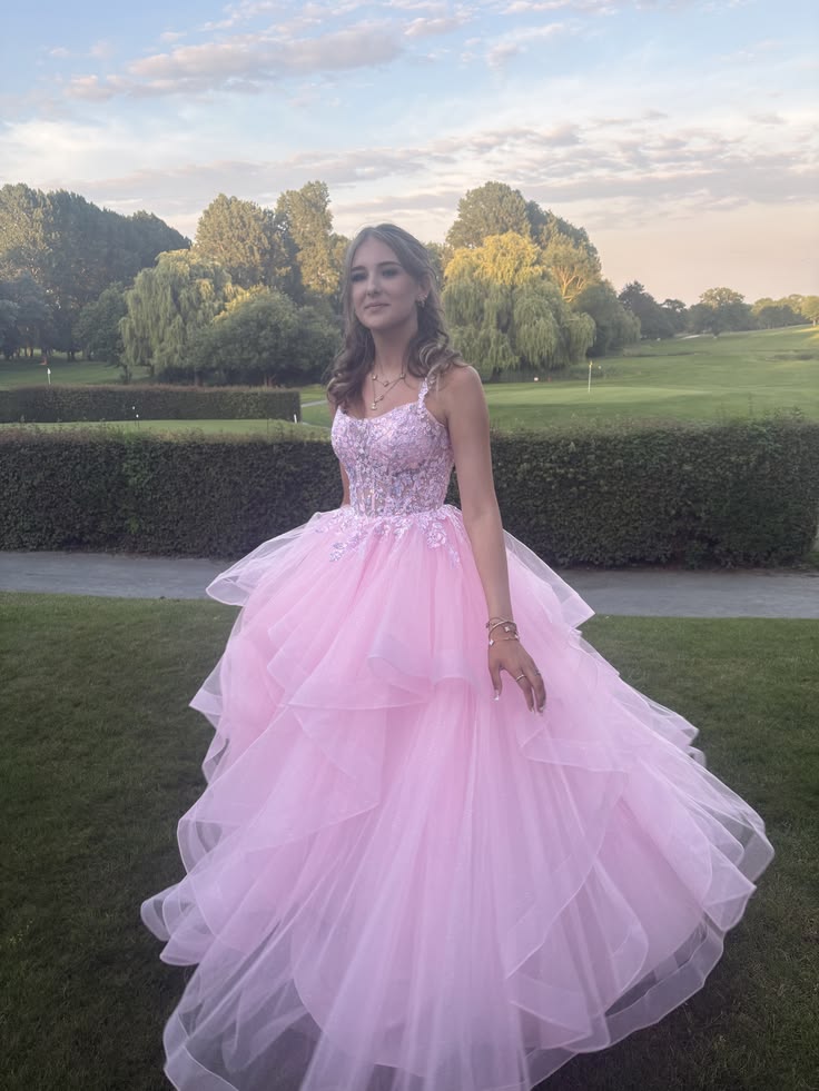 Cute Corset Gown Long Pink Prom Dresses Impress 18th Birthday Outfits Evening Gowns RC1328