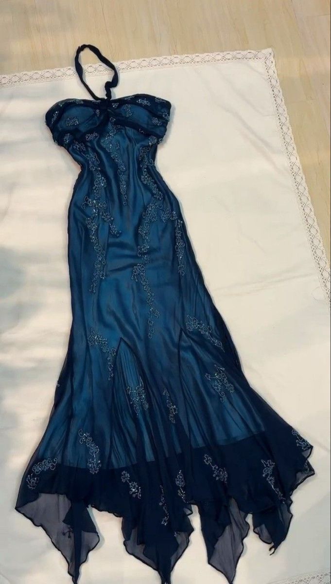 Unique Mermaid Halter Chiffon Navy Blue Long Prom Dresses Dark Blue Formal Gown Inspo Evening Outfit AB726