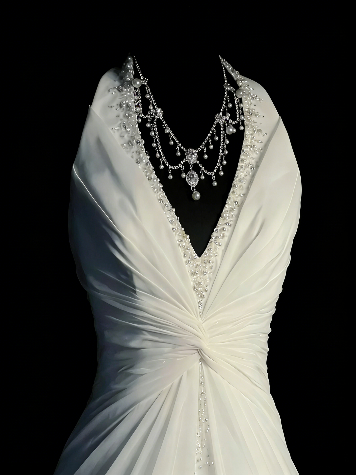 Robe de bal longue en mousseline blanche à col en V, style sirène, pour adolescentes (N1184)