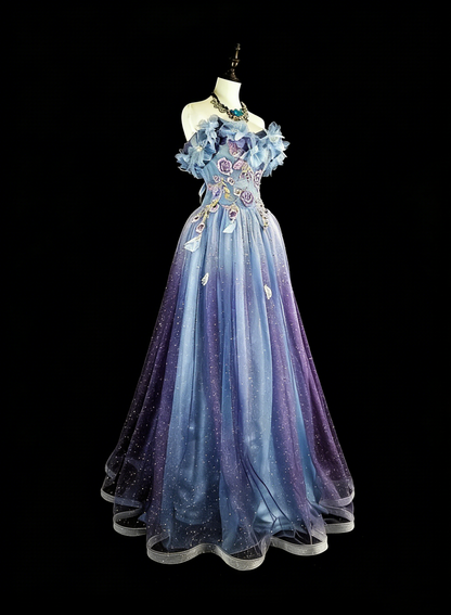 Vintage Prom Dresses A line Off The Shoulder Lilac With 3D Appliques 2000s Long Party Dress N2381