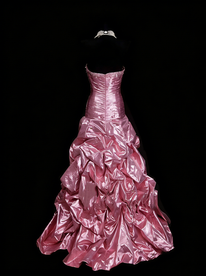 Robe de bal longue rose sirène vintage sans manches, style années 80, référence N1443
