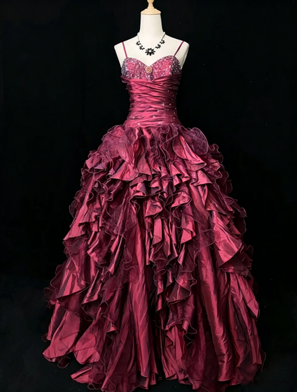 Vintage Ballkleider Inspo Ballkleid Spaghettiträger Lila Tüll Stufenlagen 80er mit Perlen Abendkleider N3357