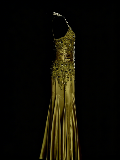 Elegantes Meerjungfrauen-Abendkleid mit Spaghettiträgern in Olivgrün, langes formelles Kleid für die Oberstufe (N1244)