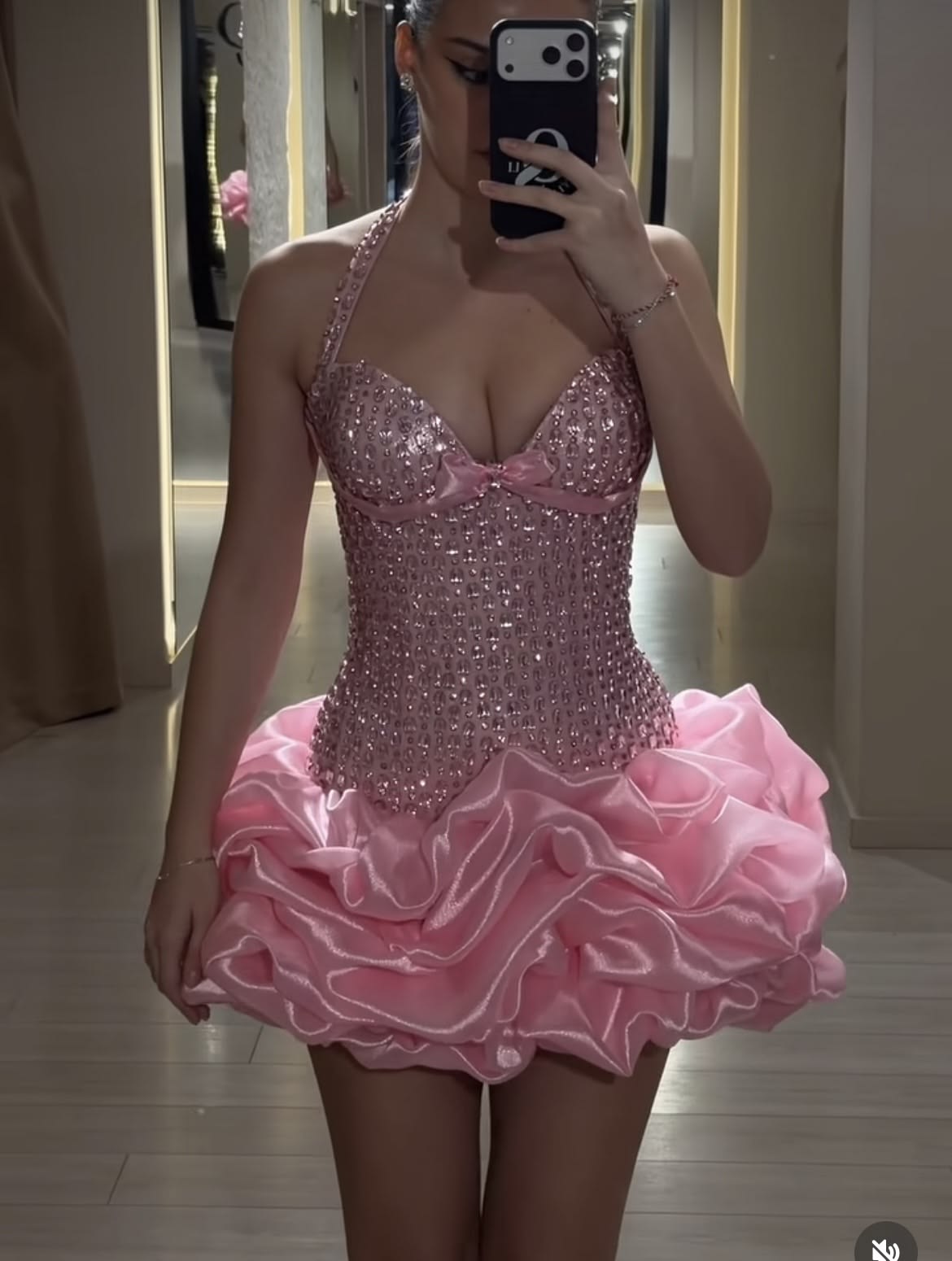 Whimsical Dream Sheath Halter Neck Pink Sequined Hoco Outftis inspo Short Homecoming Dresses 2026 RB6861