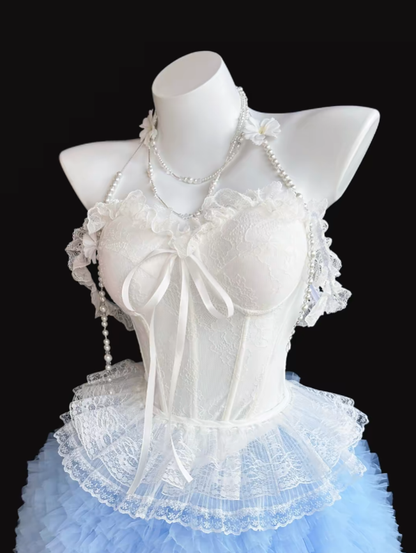 Stunning Ball Gown Sweetheart Blue Tulle White Lace Short Homecoming Dresses Senior High Schools For Teens Ideas Inspo Short Birthday Cocktail Outfits RB7339