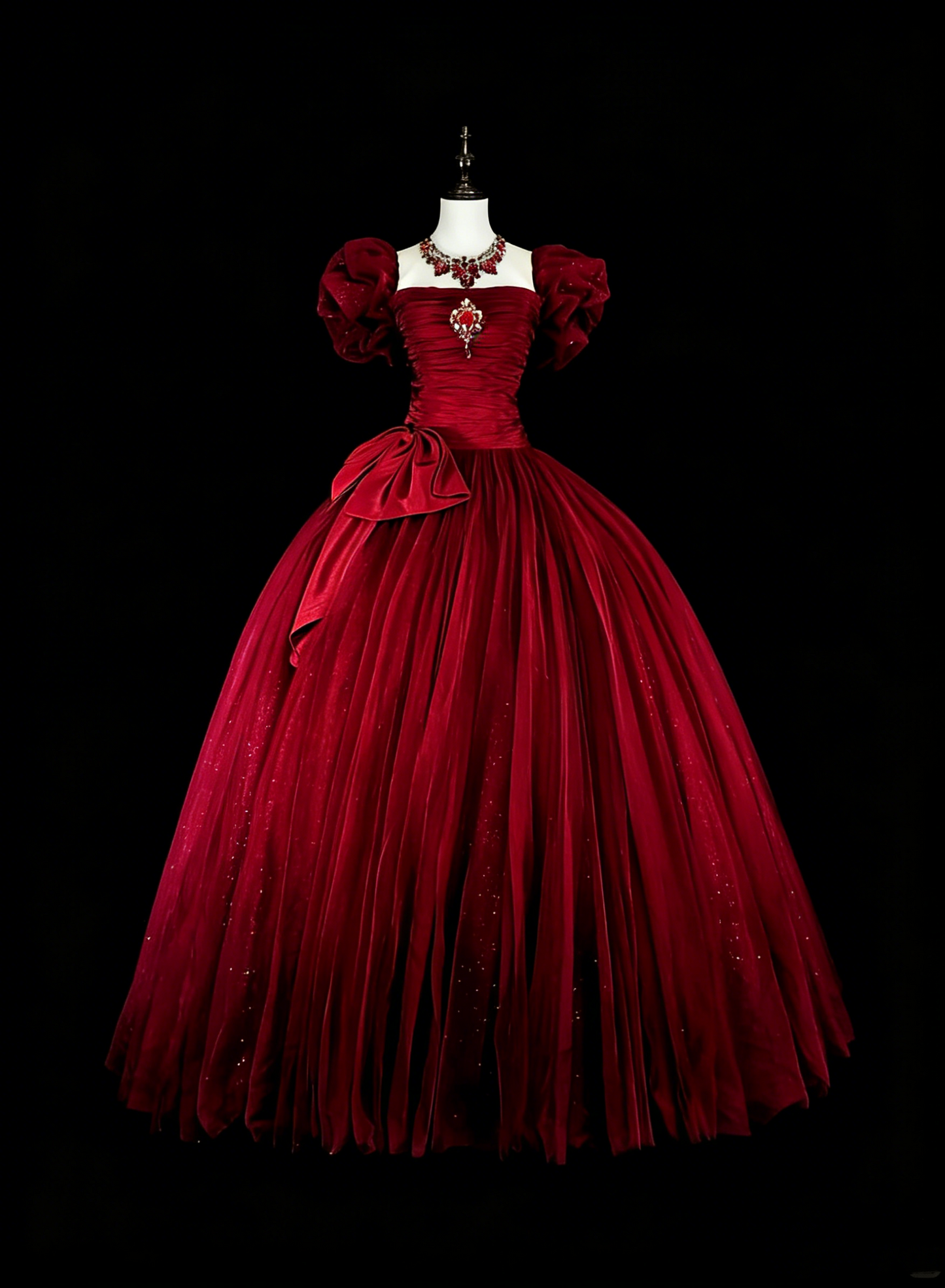 Modest Prom Dresses Ball Gown Square Neck Burgundy Tulle Long Quince Dress N3072